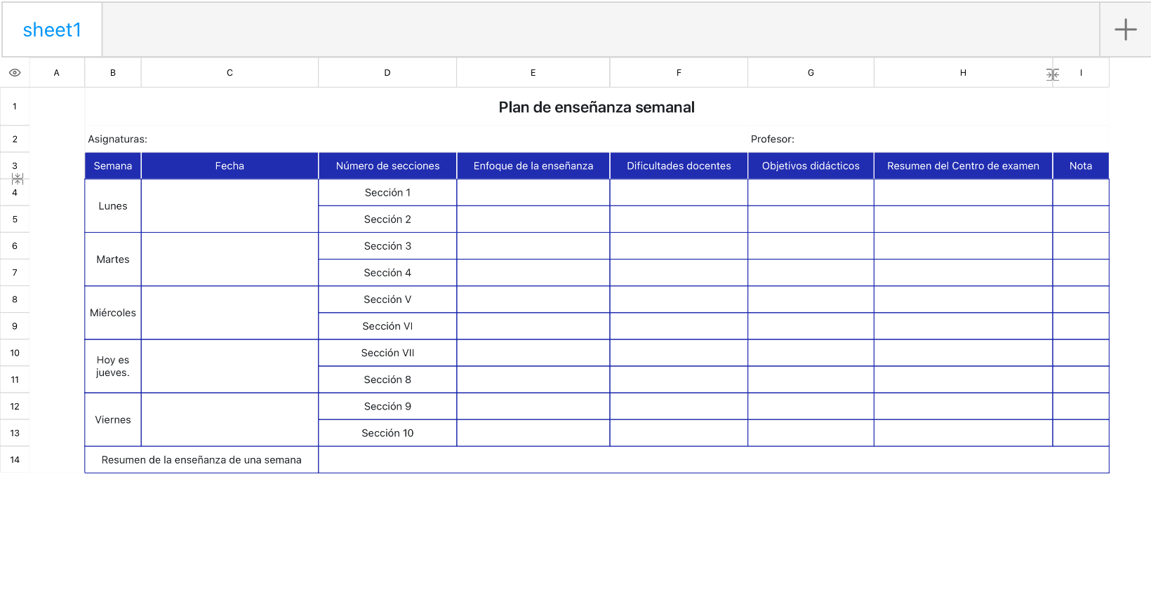 Plan de enseñanza semanal